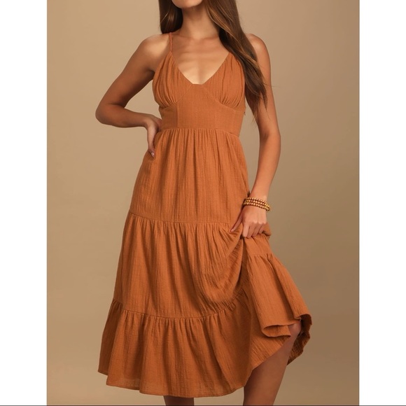 | lulus • go with the flow tiered midi dress • small | - Picture 2 of 5